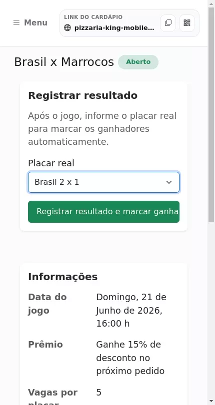 Registro do resultado no painel