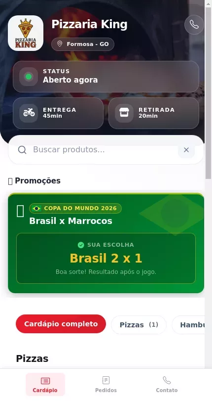Escolha do cliente no cardápio
