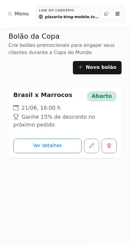 Tela do Bolão da Copa no painel