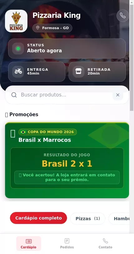 Resultado exibido para o cliente