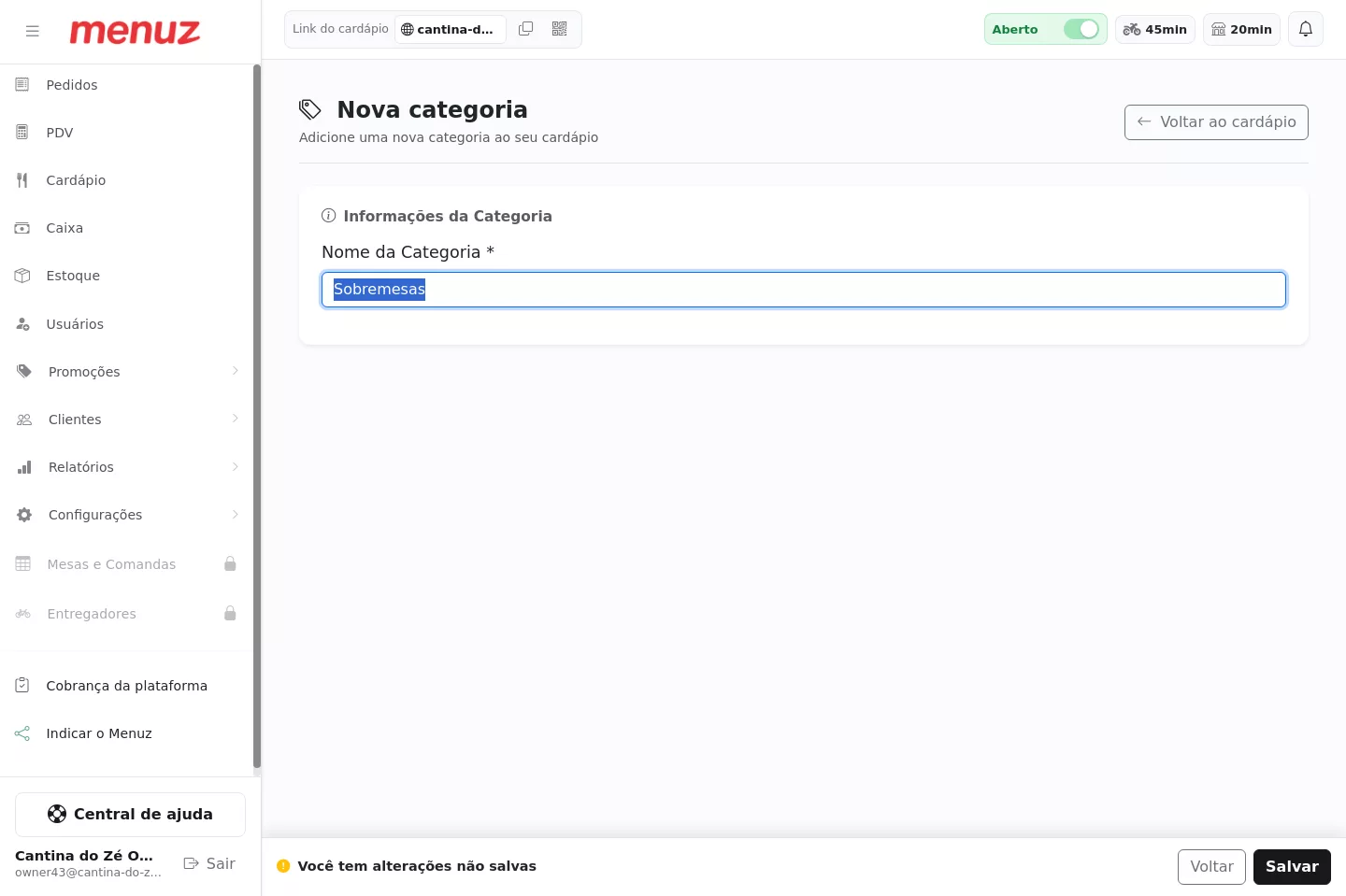 Formulário de criação de categoria