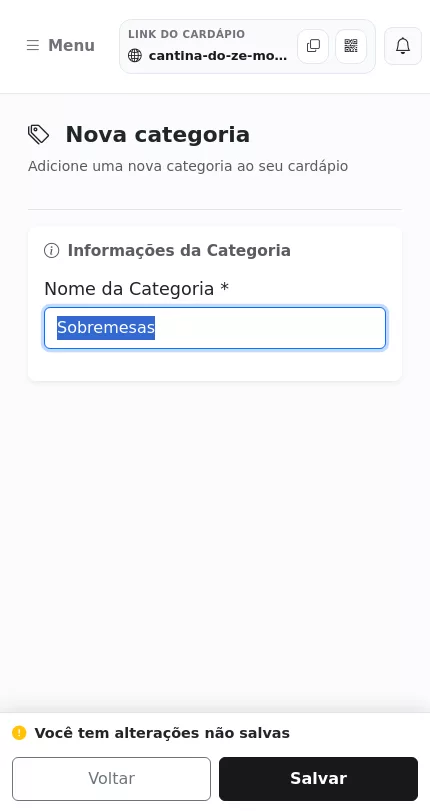 Formulário de criação de categoria