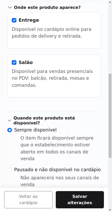 Disponibilidade e canais do produto