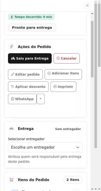 Atribuir entregador no detalhe do pedido
