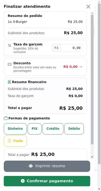 Opção de Fiado na tela de pagamento do PDV no Menuz