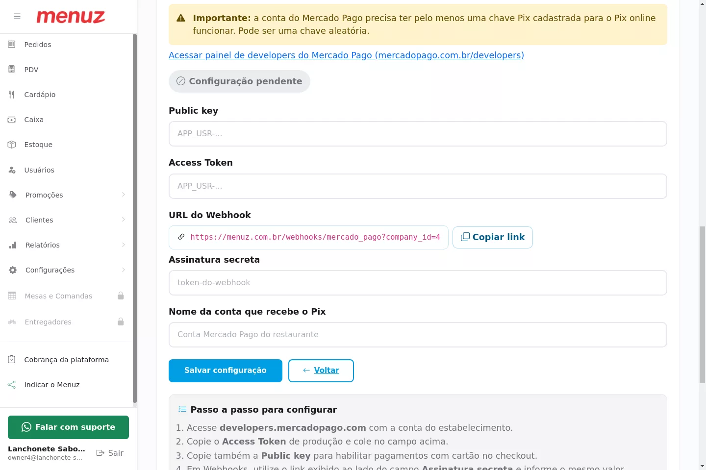 Integração de pagamento online com Mercado Pago