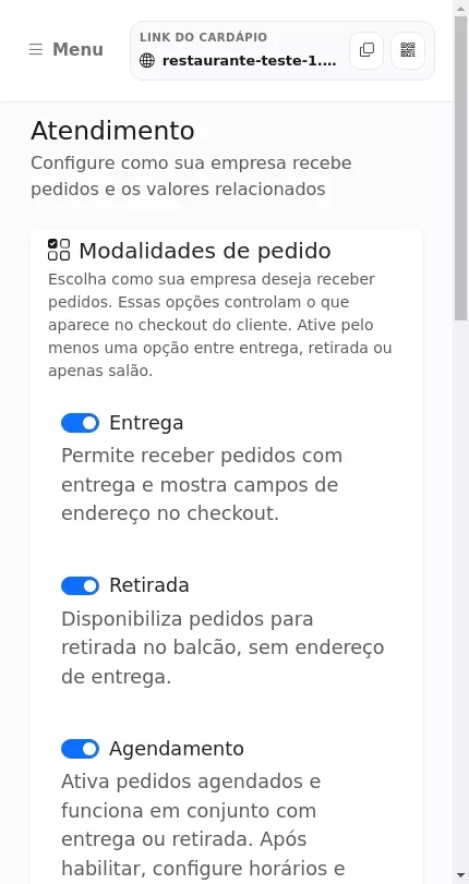 Tela Atendimento no Menuz