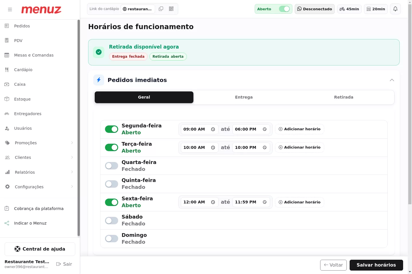 Como ativar o agendamento na tela de horários do Menuz