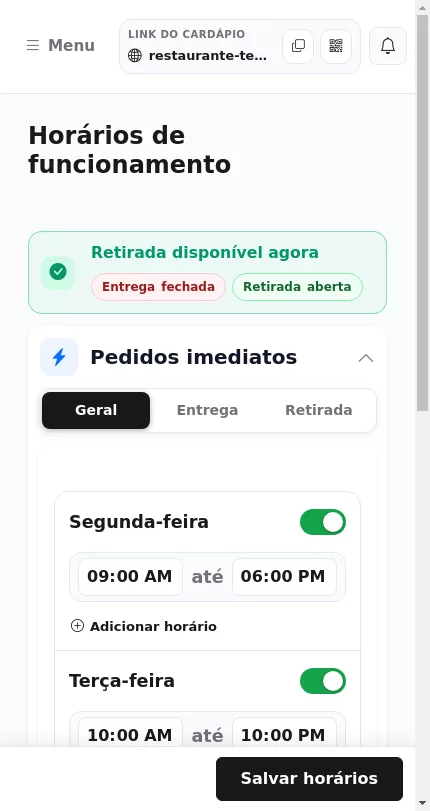 Como ativar o agendamento na tela de horários do Menuz