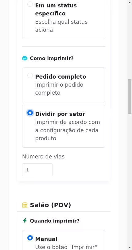 Onde ativar Dividir por setor