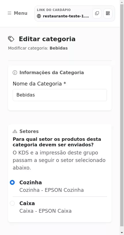 Configuração de impressora por categoria