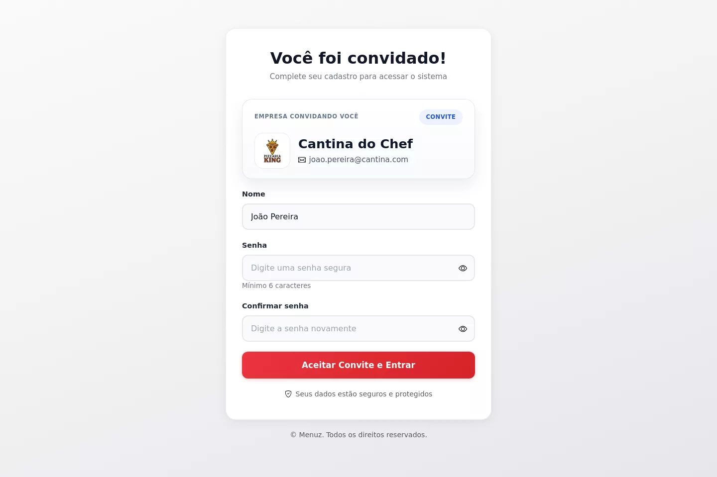 Tela de aceite do convite