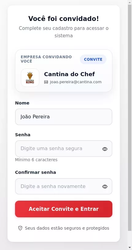 Tela de aceite do convite