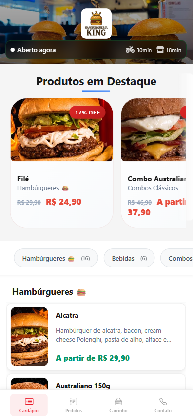 Cardápio digital exibido em diferentes dispositivos