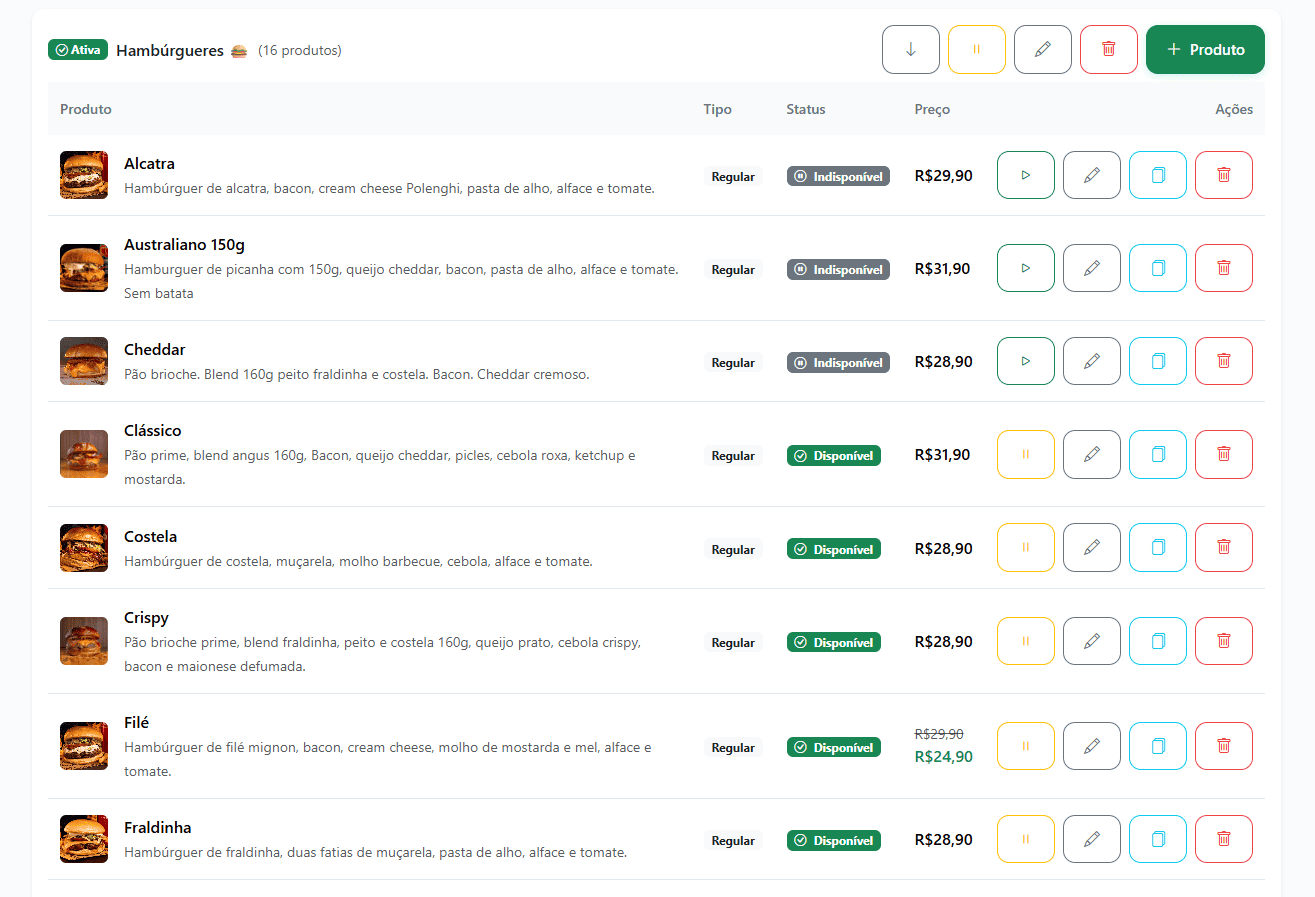 Interface para controlar disponibilidade de produtos