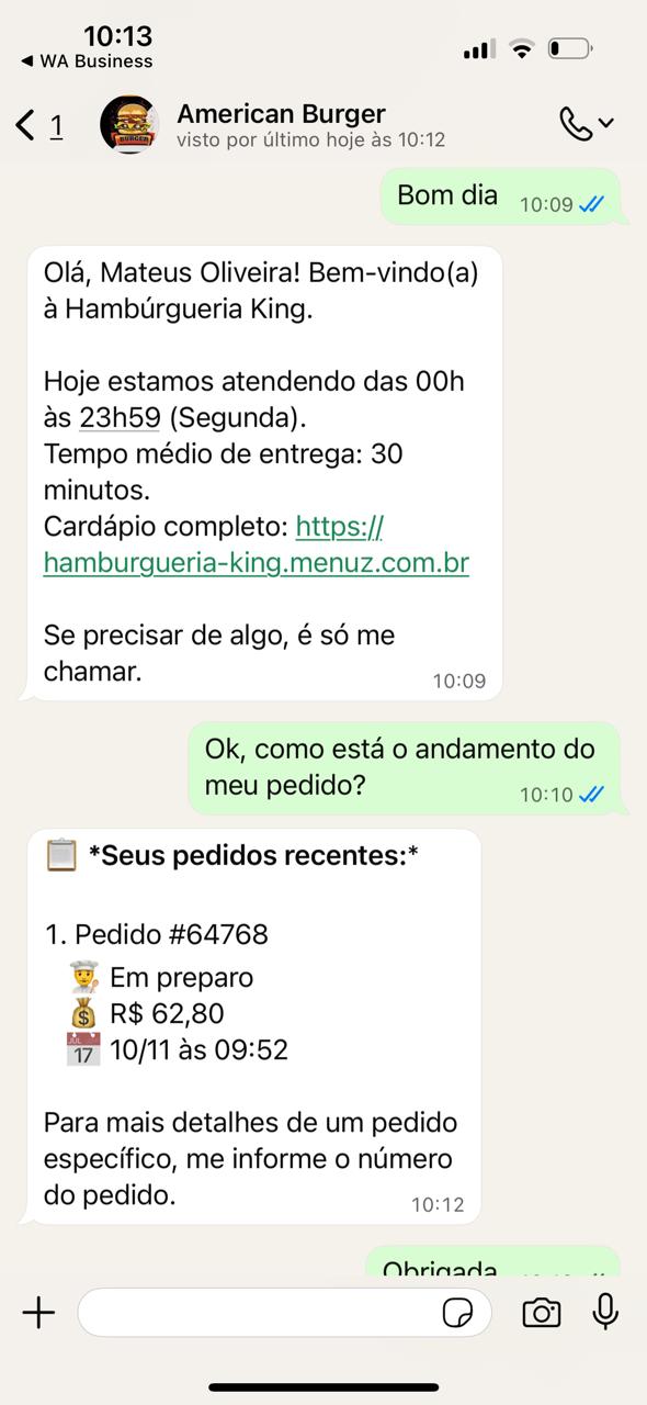 Conversa no WhatsApp com atendimento automático
